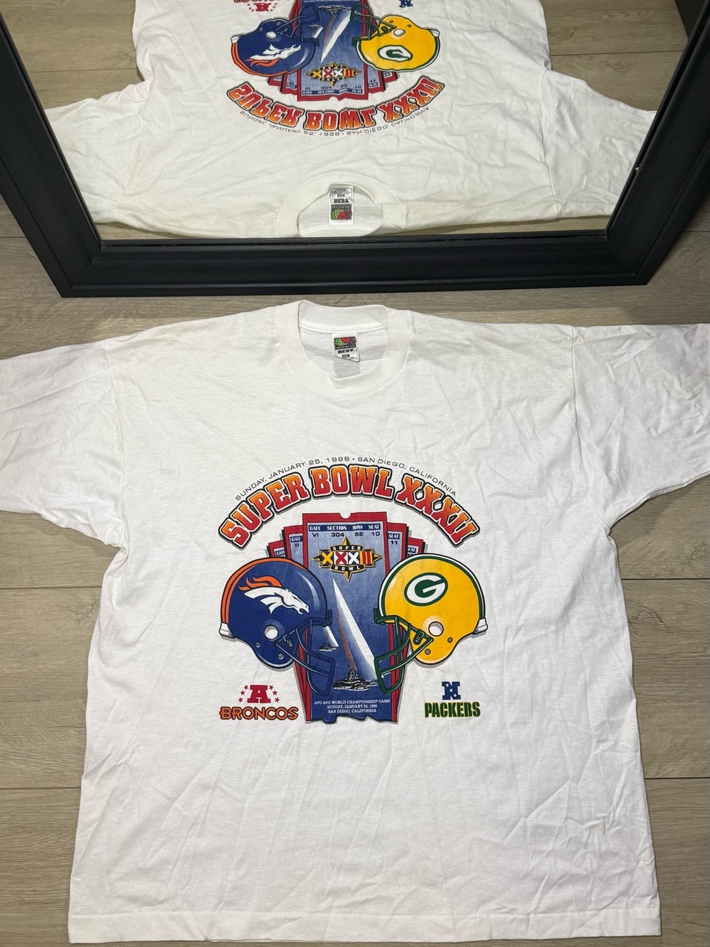 New Vintage 1998 Super Bowl XXXII Denver Broncos Vs Green Bay Packers NFL Shirt